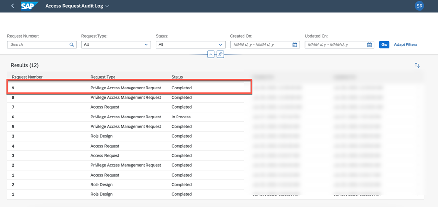 ARM request audit log